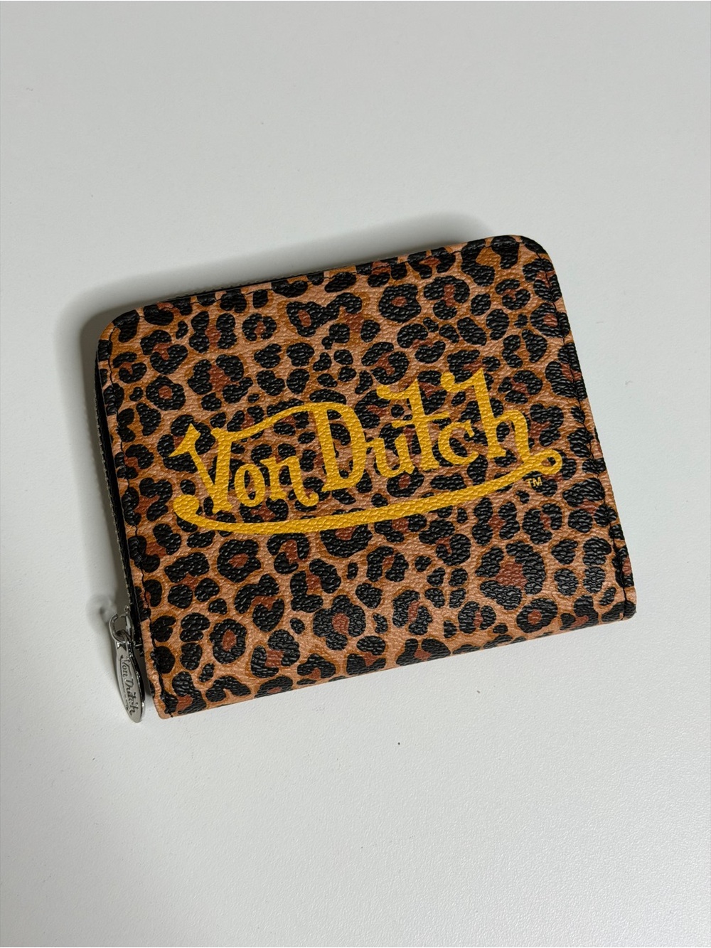 Von Dutch Leopard Print Button Zip Wallet Womens Yellow Light Brown Y2K